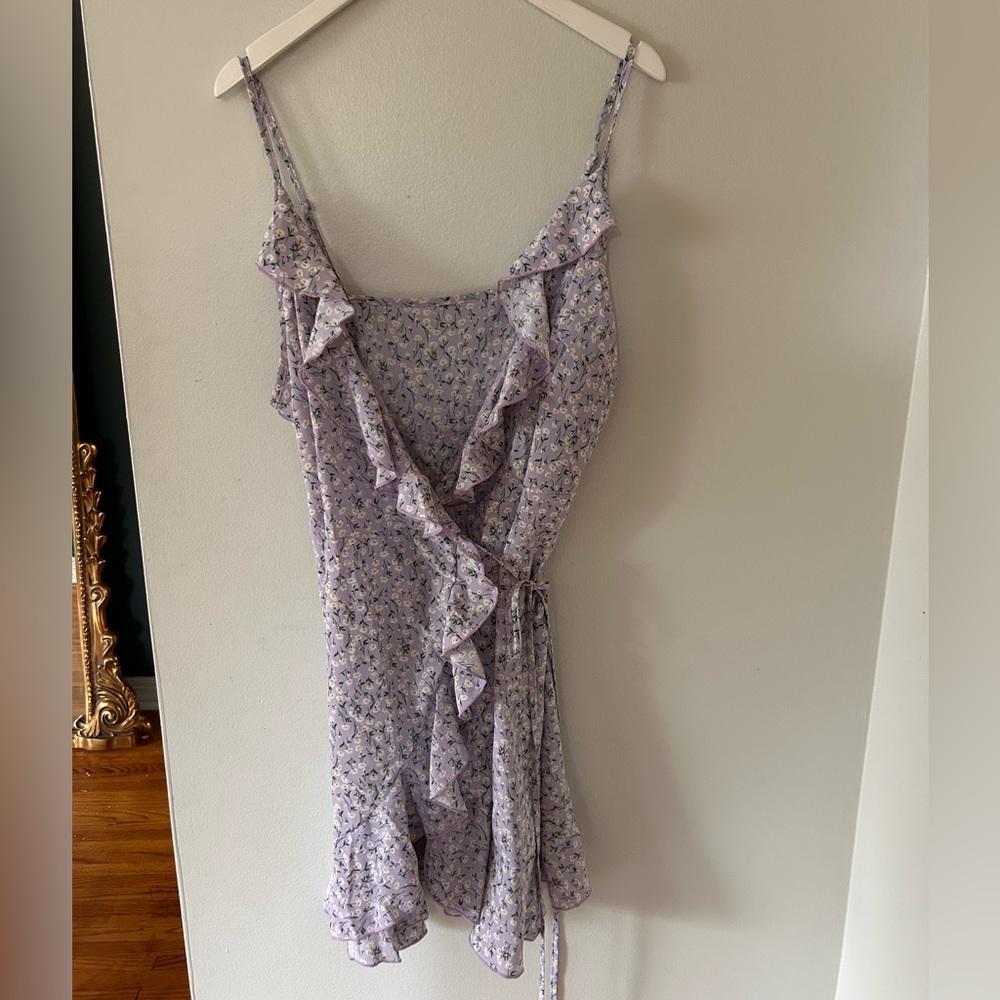 SheIn Wonens summer wrap dress purple floral ruffle